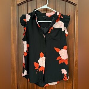 Who What Wear Black and Red Floral Blouse